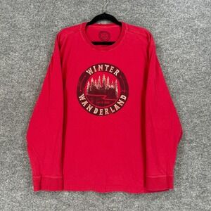 Life‎ is Good Shirt Mens XL Red Long Sleeve T-Shirt Winter Wanderland Pine Trees